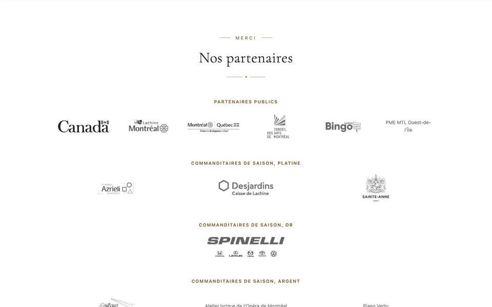 Aperçu des logos des partenaires, regroupés par niveau de soutien