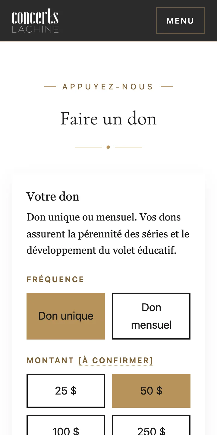 Formulaire de don sur téléphone&nbsp;: grands boutons de montant